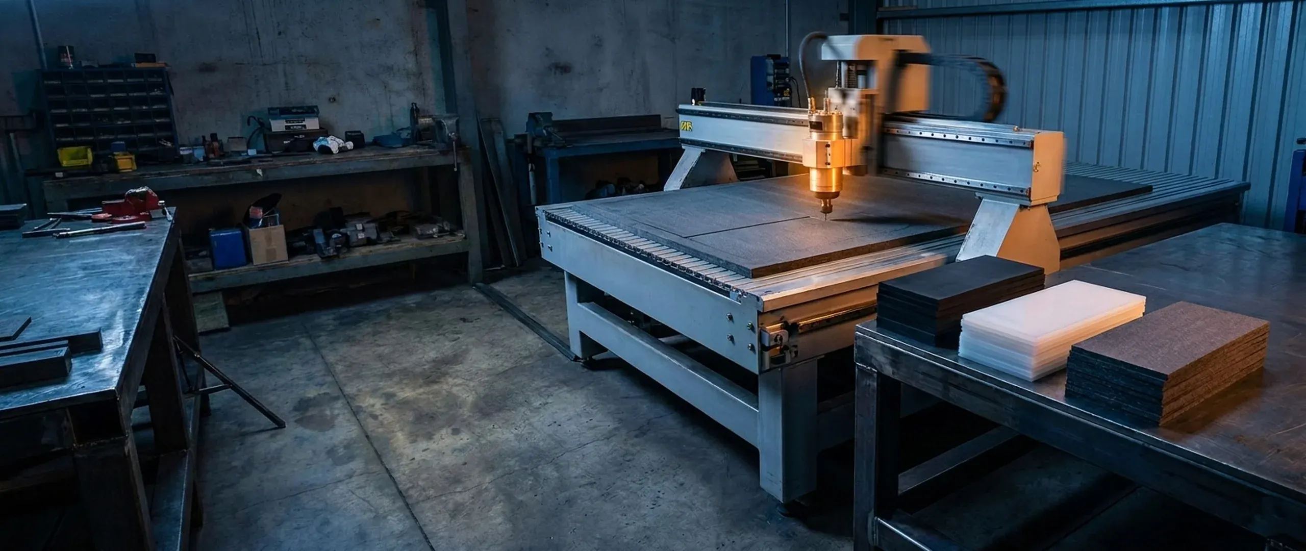Operator setting up a gasket cutting machine on the Universal Gaskets production floor.