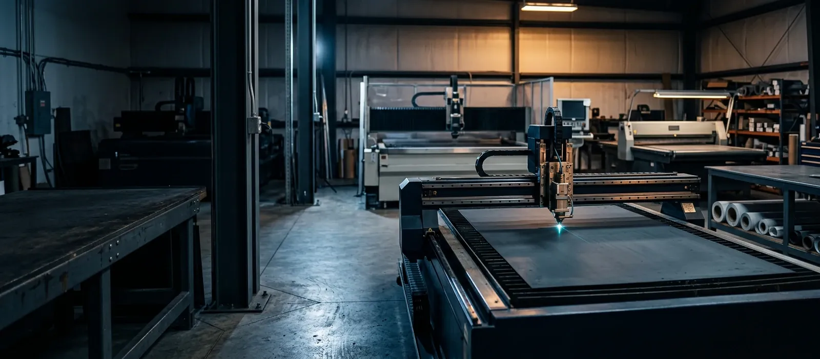 Manufacturing workshop floor with multiple machines in operation